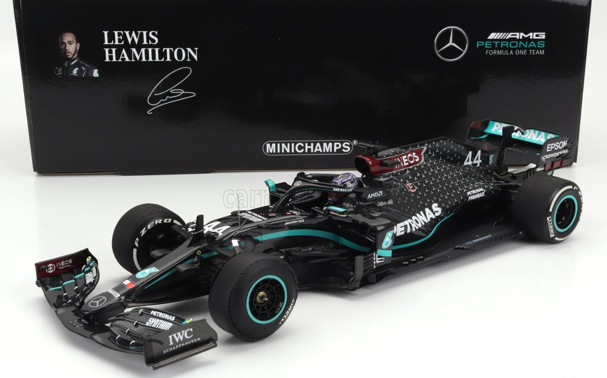 MINICHAMPS - MERCEDES GP - F1 W11 EQ PERFORMANCE TEAM AMG PETRONAS MOTORSPORT N 44 WORLD CHAMPION WINNER SILVERSTONE BRITISH GP (with flat tire) 2020 LEWIS HAMILTON
