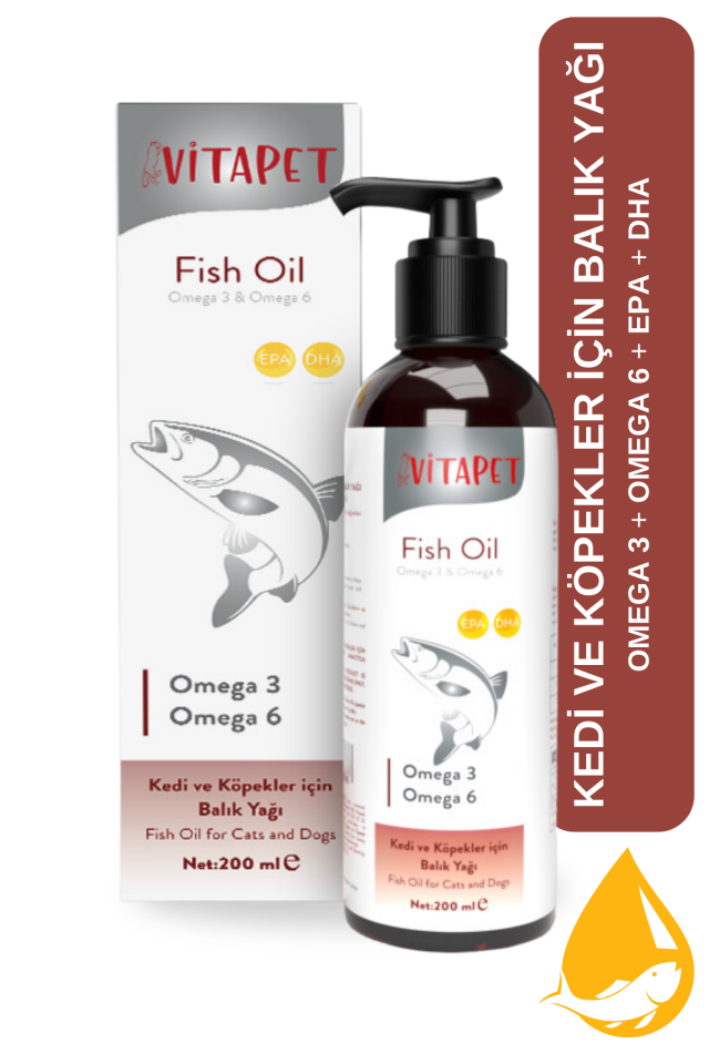 Vitapet Fish Oil 200 Ml (Kedi Ve Köpekler İçin Omega 3 Ve 6 İçerikli Balık Yağı)
