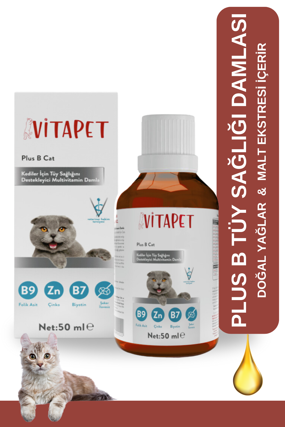 Vitapet Plus+ B 50 Ml Kediler İçin Tüy Sağlığı Damlası