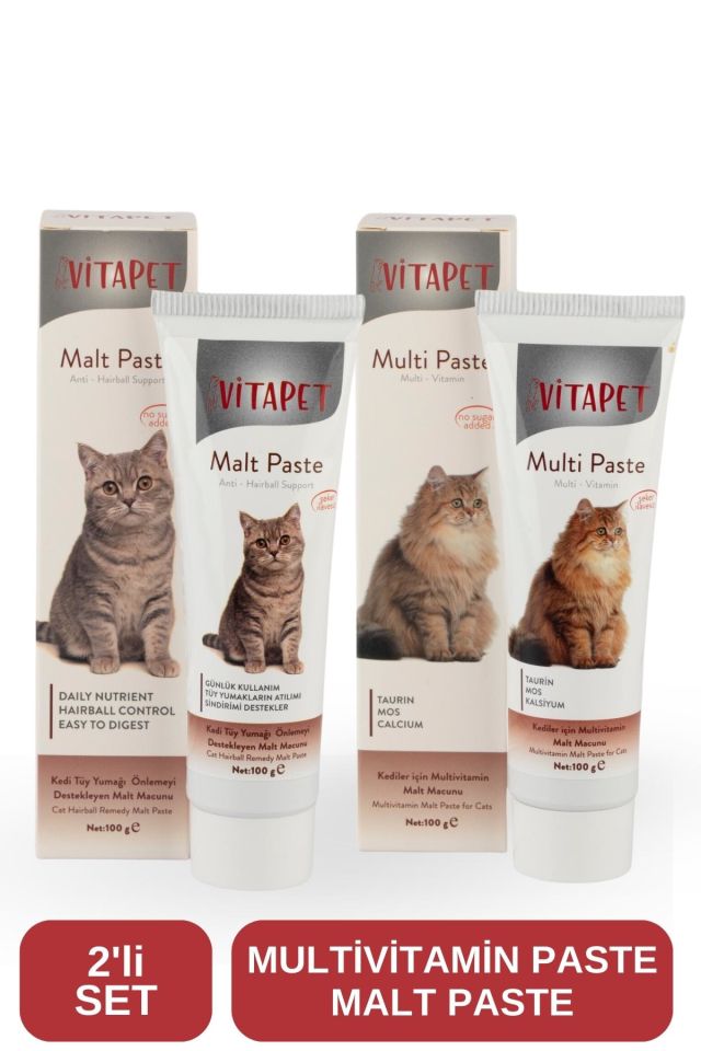 Vitapet 2'li Kedi Macun Seti Multivitamin Paste  + Malt Paste 100gr