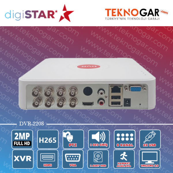 DIGISTAR DVR-2208 8CH 2MP XVR HYBRID