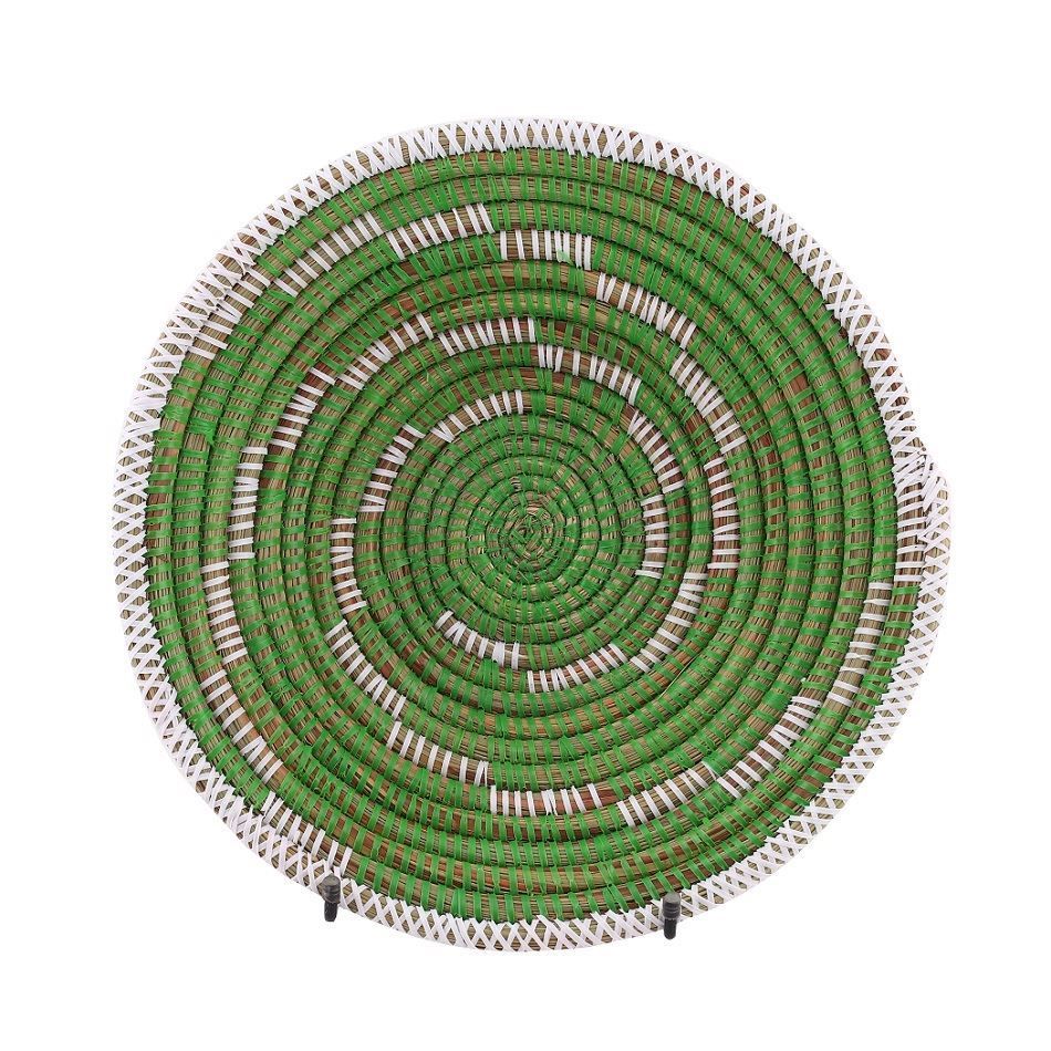 Hasır Duvar Sepeti Kaleı Yeşil/Beyaz Çizgili Q:32 cm
