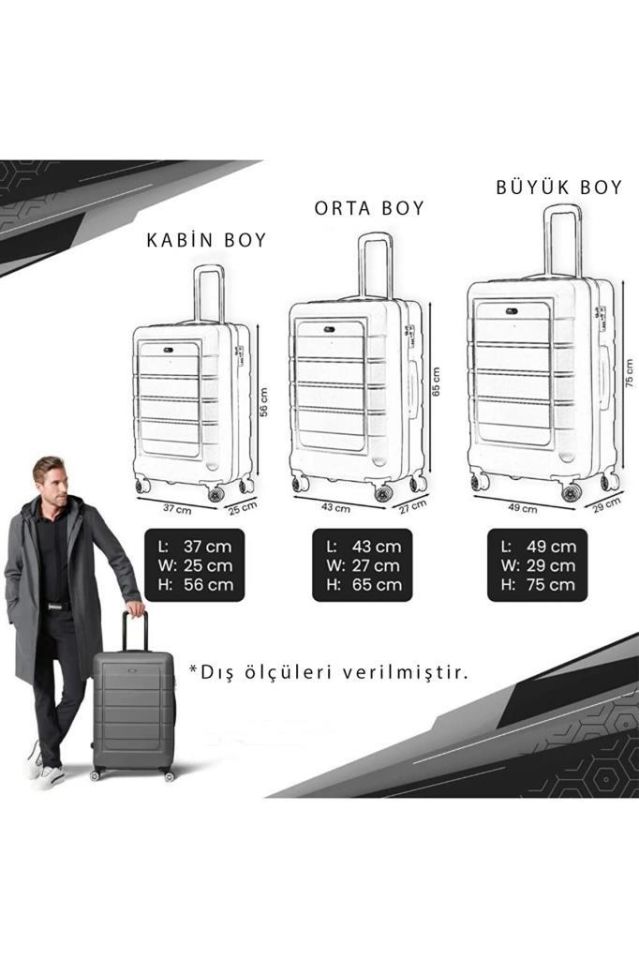 Orta Ve Kabin Boy Polikarbon Valiz 4x2 Teker Haki 1193