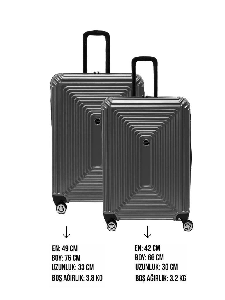 2'li Valiz Seti Büyük Boy - Orta Boy Altın 4x2 Teker Antrasit 1171