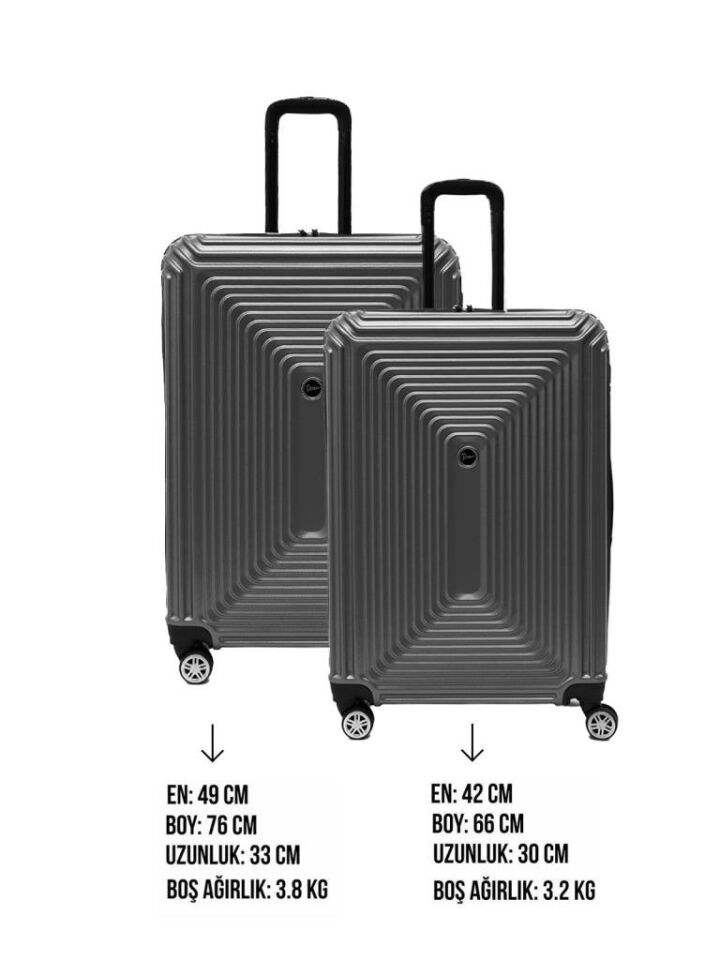 2'li Valiz Seti Büyük Boy - Orta Boy Altın 4x2 Teker Antrasit 1171