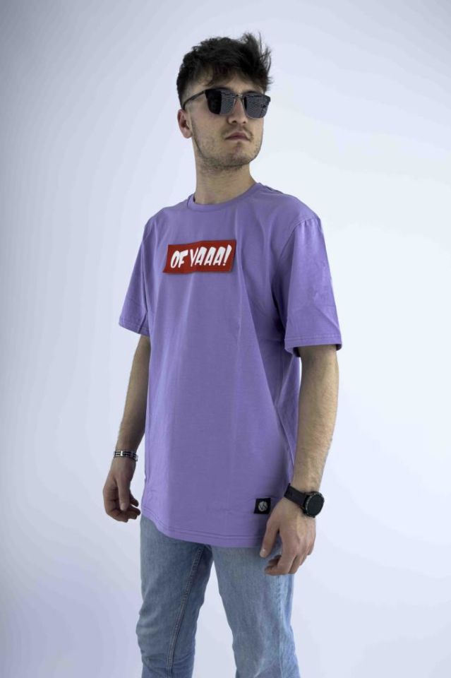 Erkek Lila Oversize Mood T-shirt Cırt Cırtlı Değiştirilebilir Mood Sticker