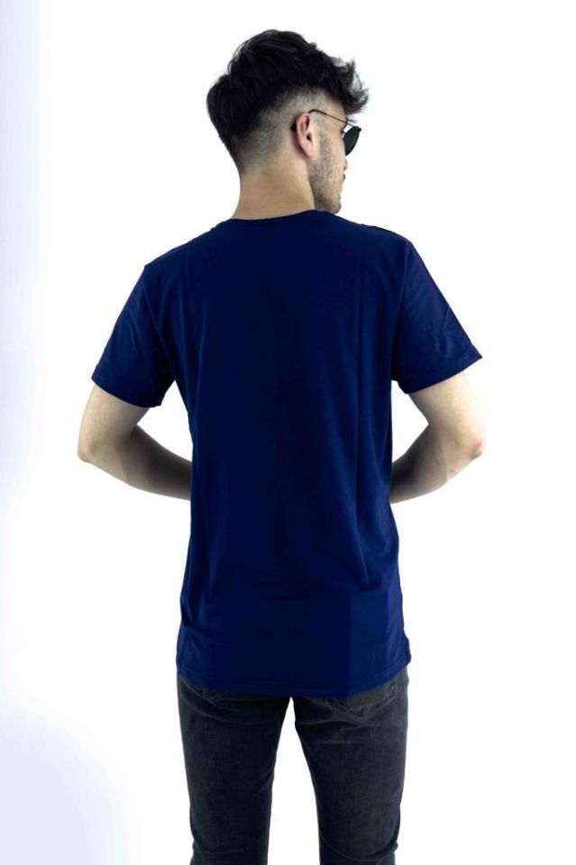 Erkek Lacivert Slim Fit Mood T-shirt Cırt Cırtlı Değiştirilebilir Mood Sticker