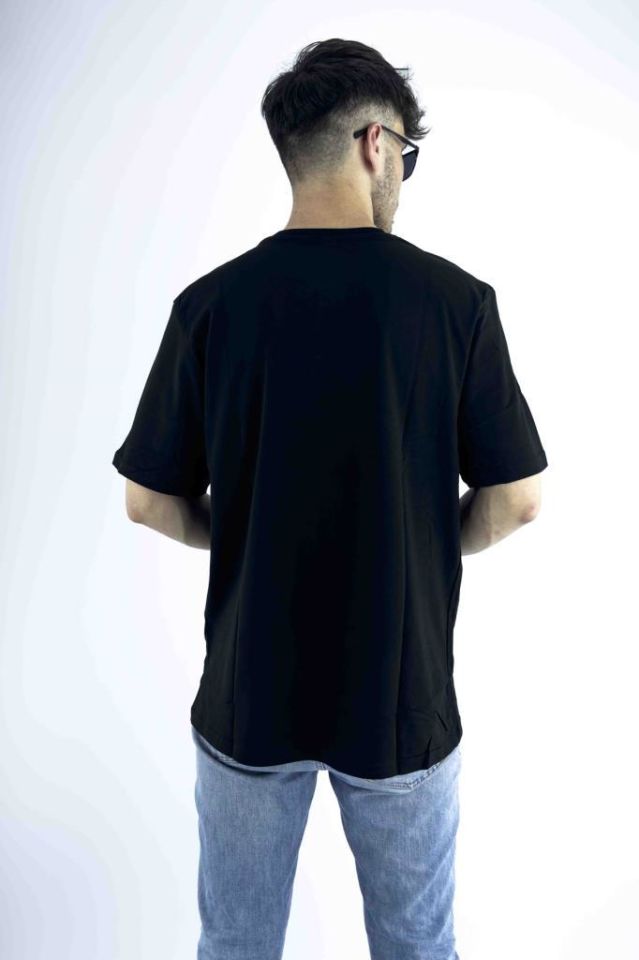 Erkek Siyah Oversize Mood T-shirt Cırt Cırtlı Değiştirilebilir Mood Sticker
