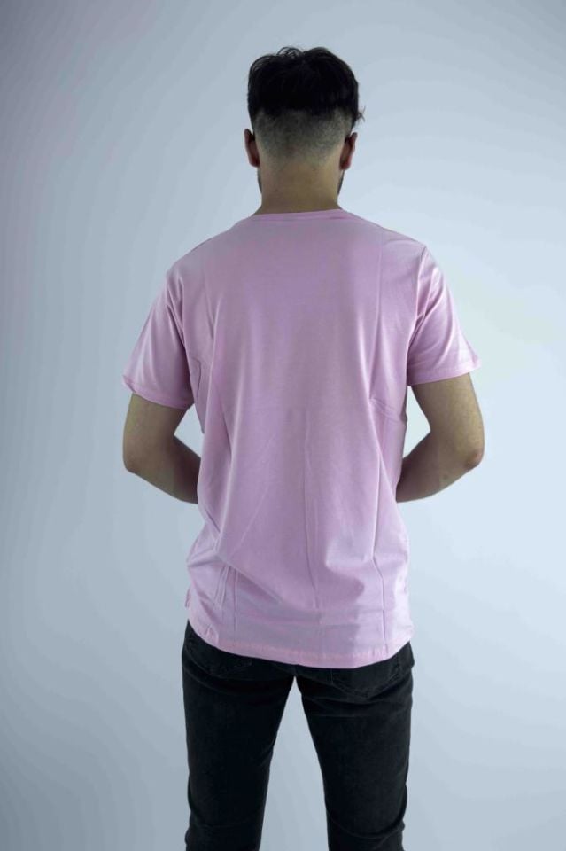 Erkek Pembe Slim Fit Mood T-shirt Cırt Cırtlı Değiştirilebilir Mood Sticker