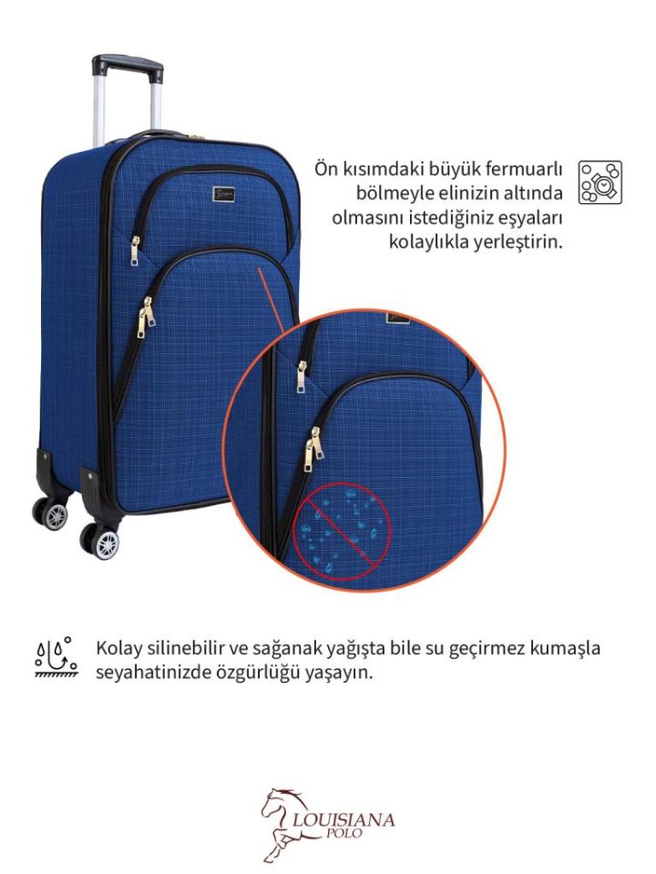 Kabin Boy 4 Teker Kumaş Valiz Saks Mavi 1081