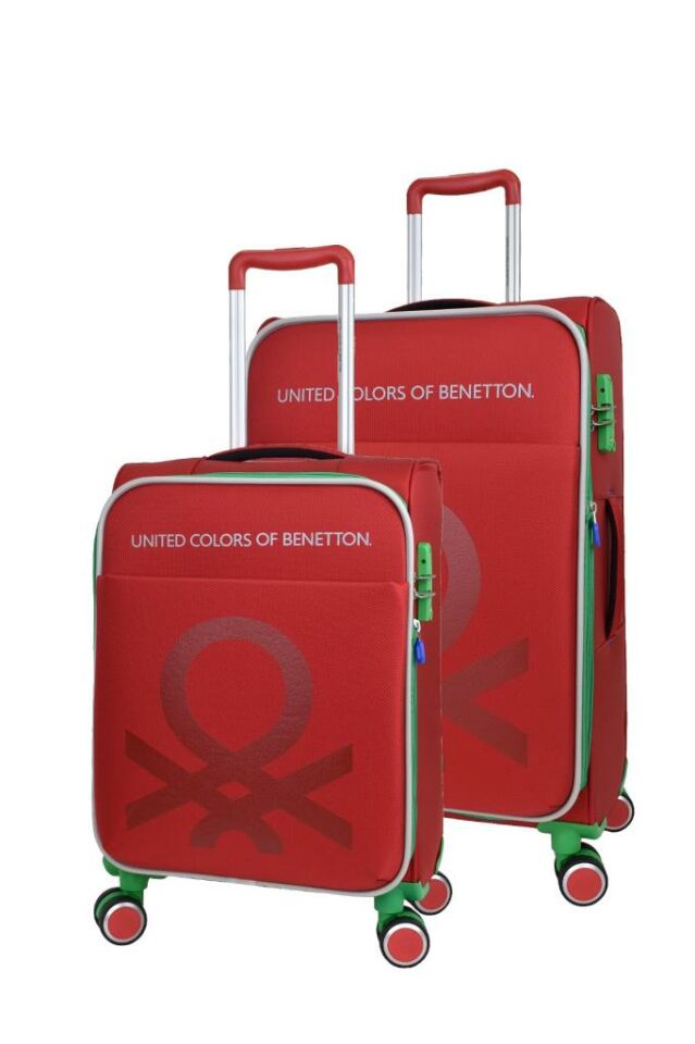 Benetton Orta ve Kabin 2'li Valiz Seti Ultra Light Hafif Kumaş Valiz Kırmızı Bnt2200