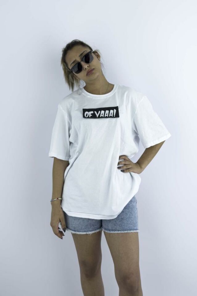 Kadın Beyaz Oversize Mood T-shirt Cırt Cırtlı Değiştirilebilir Mood Sticker