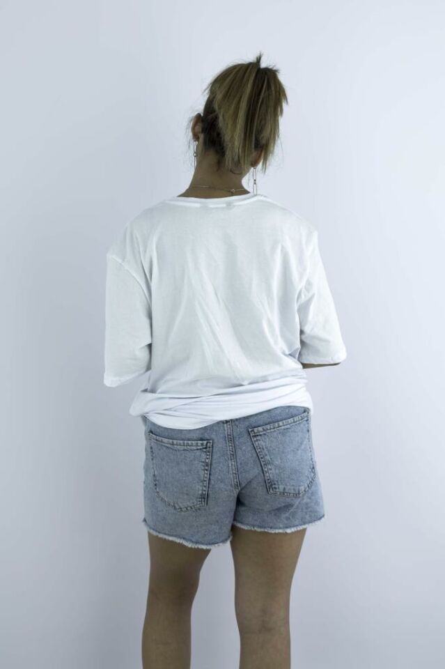 Kadın Beyaz Oversize Mood T-shirt Cırt Cırtlı Değiştirilebilir Mood Sticker