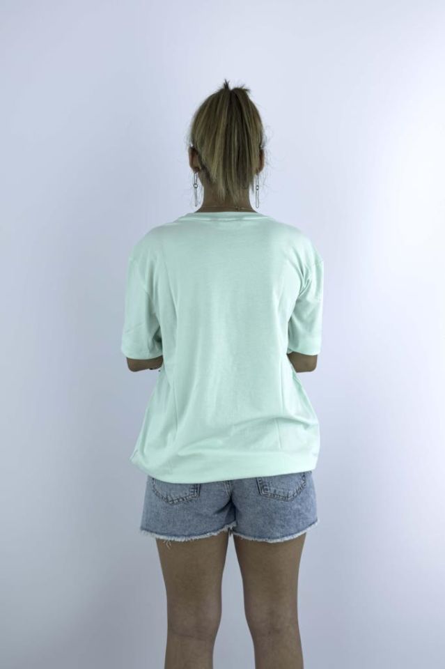 Kadın Su Yeşili Oversize Mood T-shirt Cırt Cırtlı Değiştirilebilir Mood Sticker