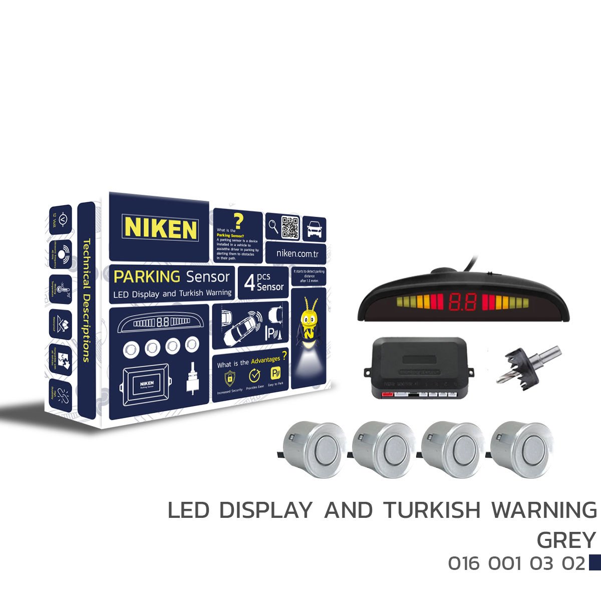 Park sensörü led ekranlı-türkçe sesli gri Tüm modellere uyumlu Niken