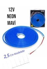 12 Volt Neon Şerit LED Mavi 5 Metre Rulo