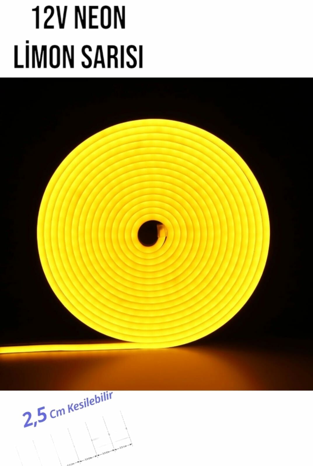 12 Volt Neon Şerit LED Limon Sarısı 5 Metre