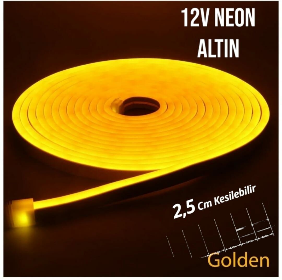 12 Volt Neon Şerit LED Altın 5 Metre Rulo