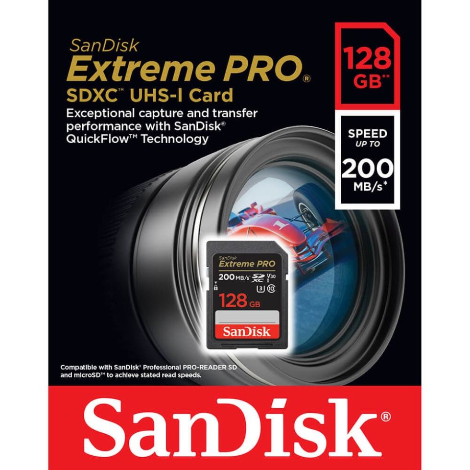 SanDisk 128GB Extreme PRO UHS-I SDXC 200 mb/s Hafıza Kartı