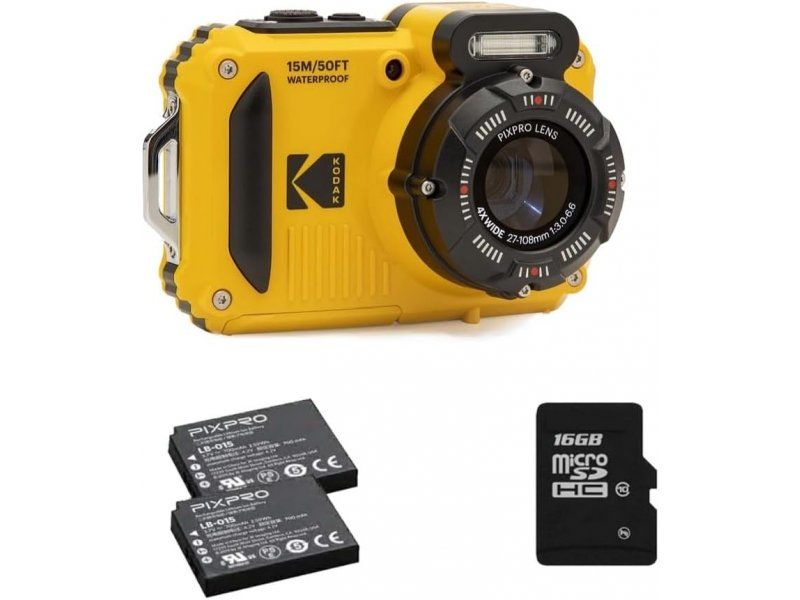 Kodak Pixpro WPZ2 Dijital Fotoğraf Makinesi (Sarı) + 16 GB MicroSD Kart + 2 Pil