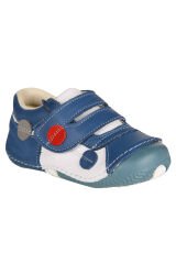 Hakiki Deri Ortopedik İlk Adım Bebek Ayakkabısı Mavi/Beyaz
