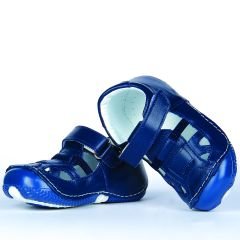 Hakiki Deri Ortopedik İlk Adım Bebek Ayakkabısı Delikli Lacivert