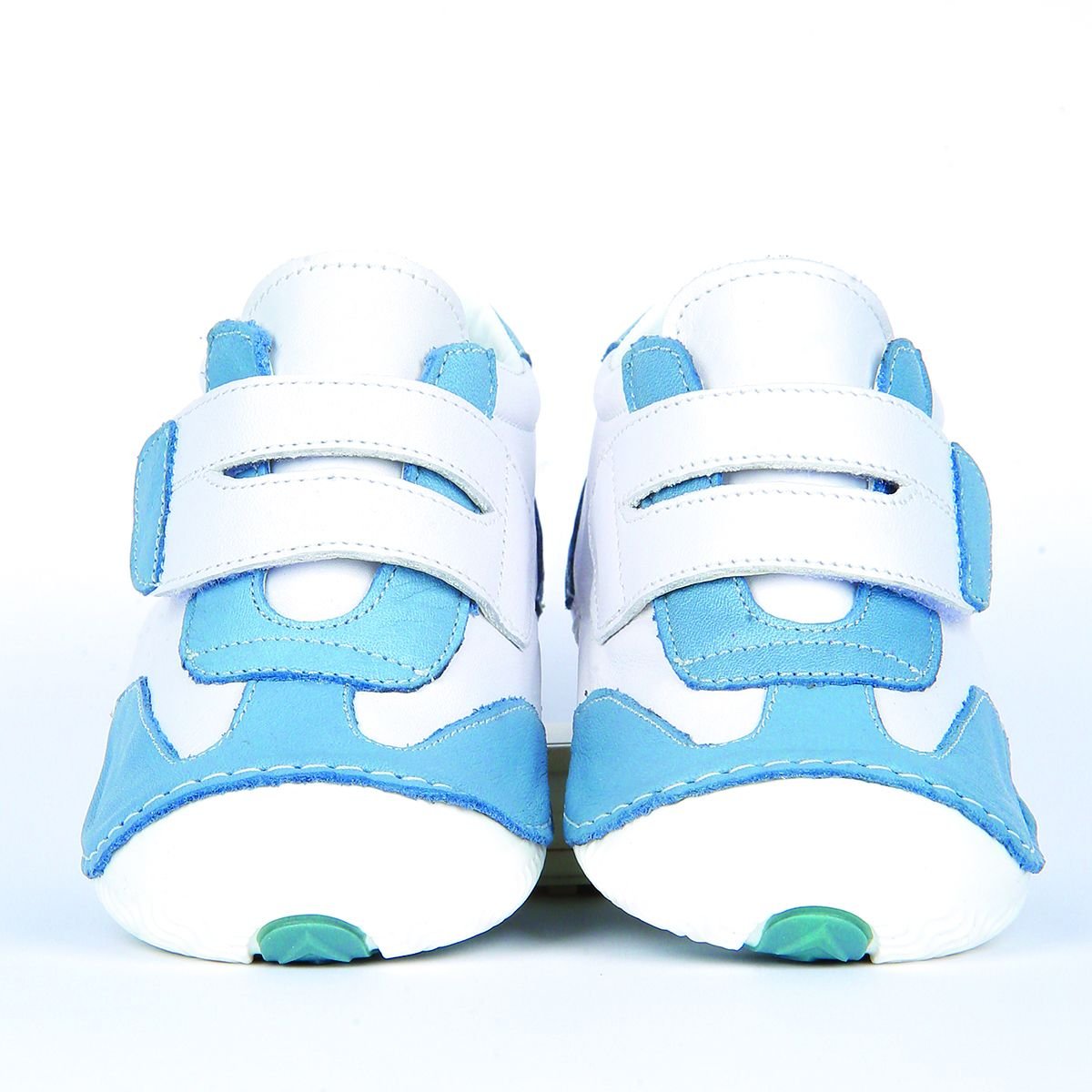 Hakiki Deri Ortopedik İlk Adım Bebek Ayakkabısı Mavi Beyaz