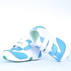 Hakiki Deri Ortopedik İlk Adım Bebek Ayakkabısı Mavi Beyaz