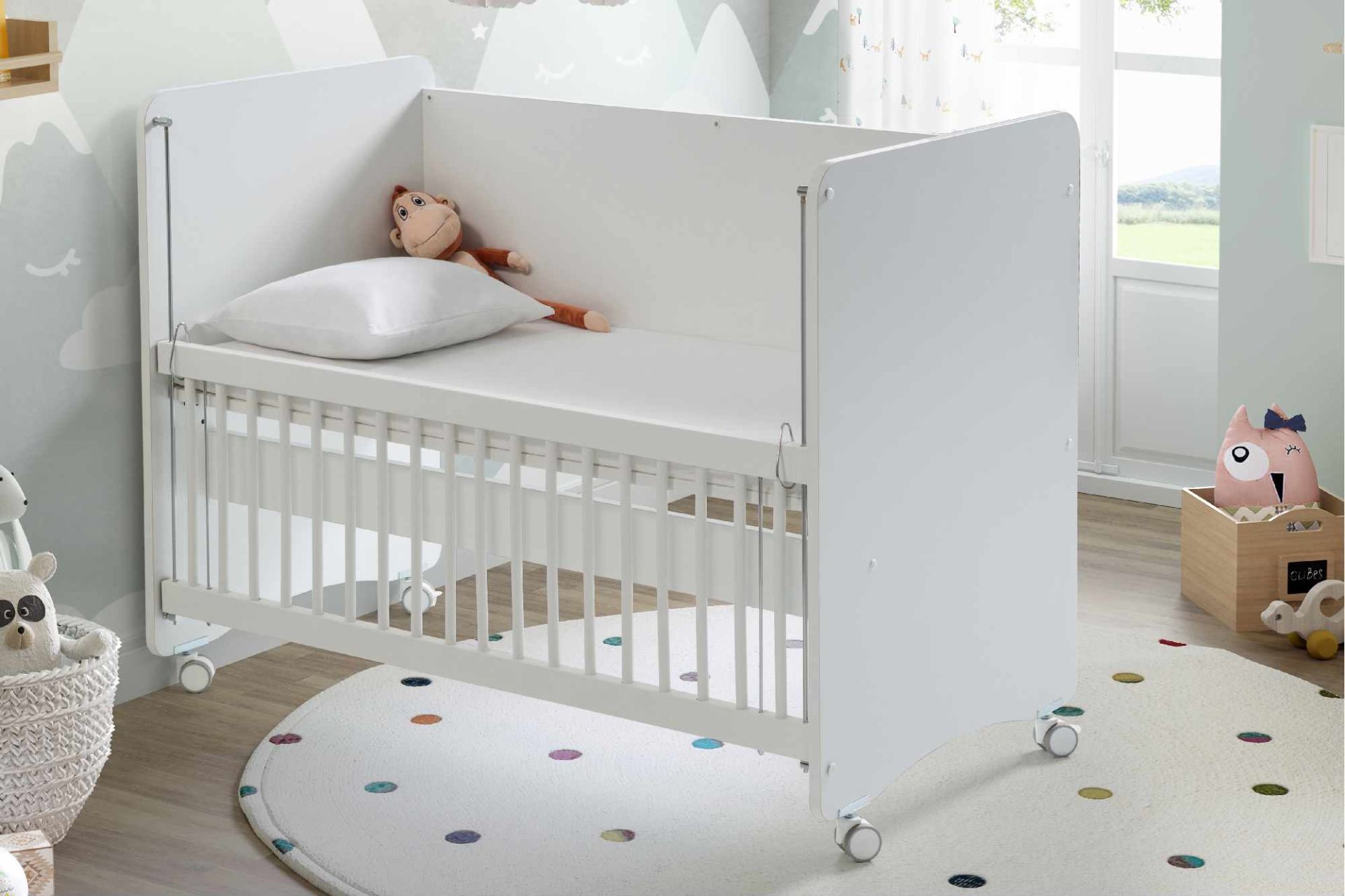 Babywhen Pratik Sallanır Tekerlekli Anne Yanı Beşik 60x120 - Beyaz