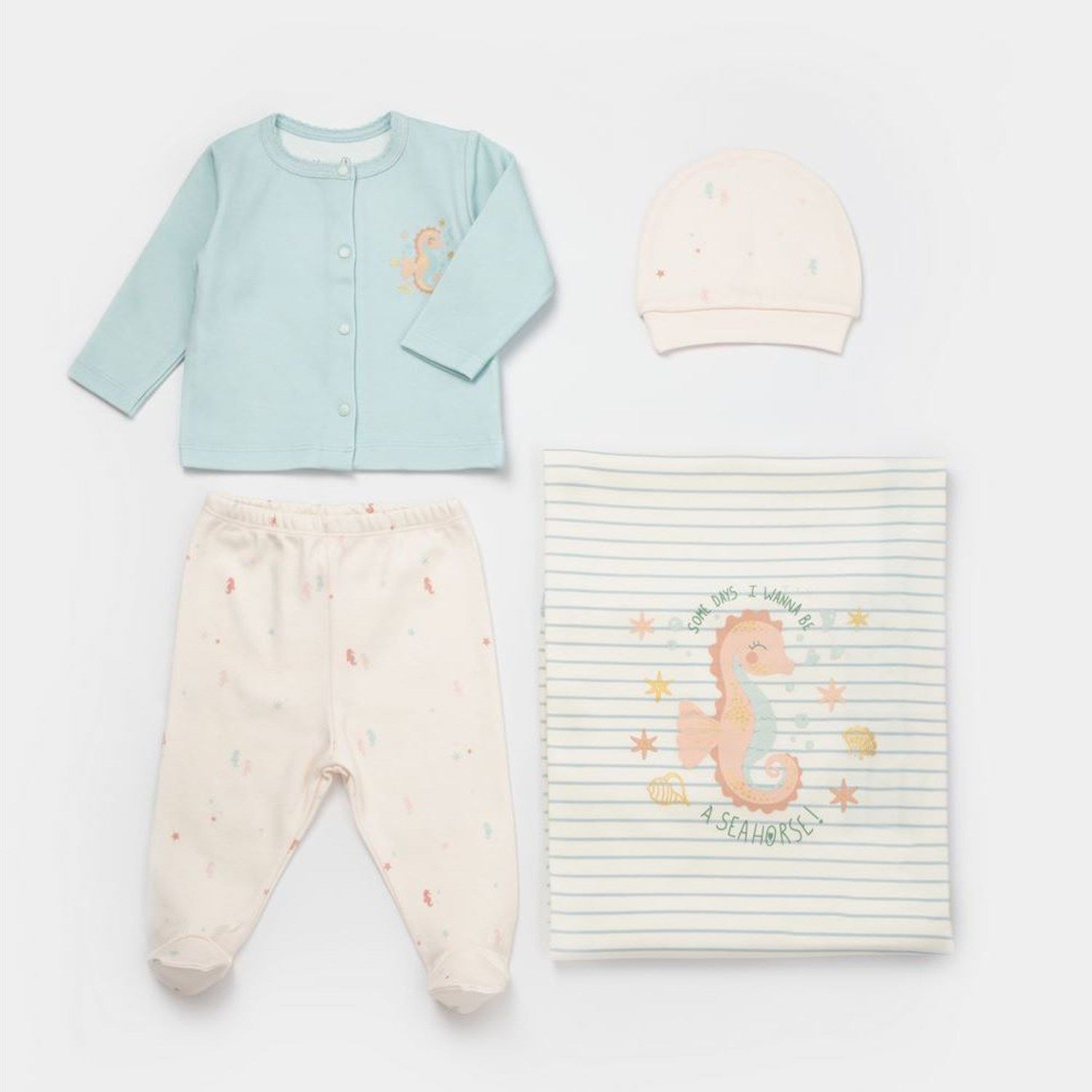 Bibaby Biorganic Save The Seahorse Battaniyeli Tüllü Hastane Çıkış Seti 62341 Bej-Mint