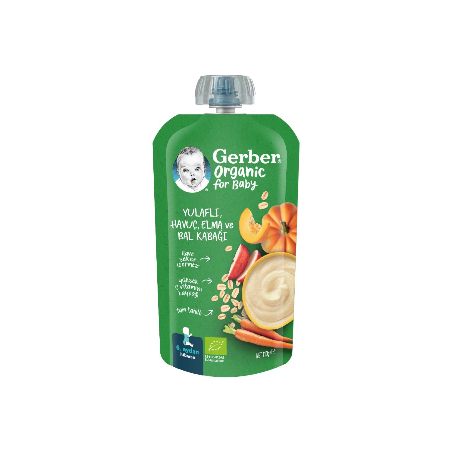 Gerber Organik Yulaflı Elma Havuç ve Balkabaklı Püresi 110 Gr