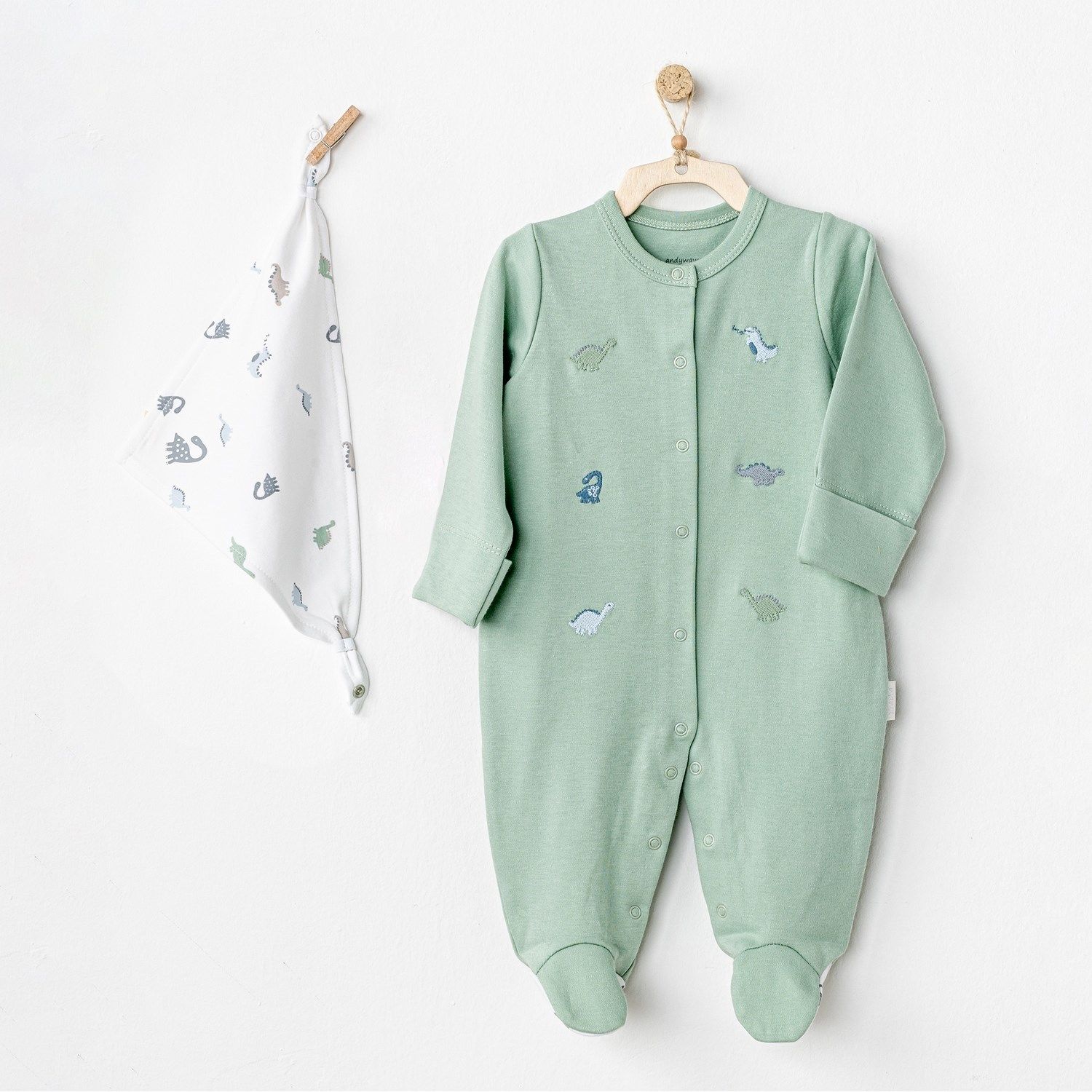 Andywawa AC24569 Dinosaur Bebek Tulum Takım Green