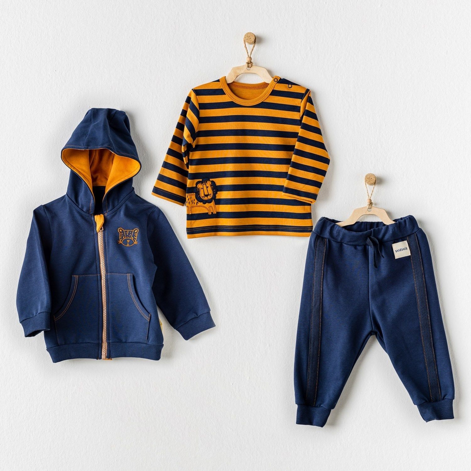 Andywawa AC24200 Lion 3lü Bebek Takım Navy Mustard