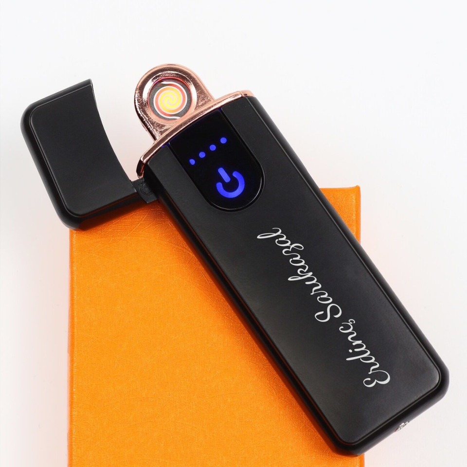 Kişiye Özel USB Şarjlı Dokunmatik Alevsiz Elektronik Çakmak & Turuncu Fincan & Teashop Bitki Çayı Hediye Seti