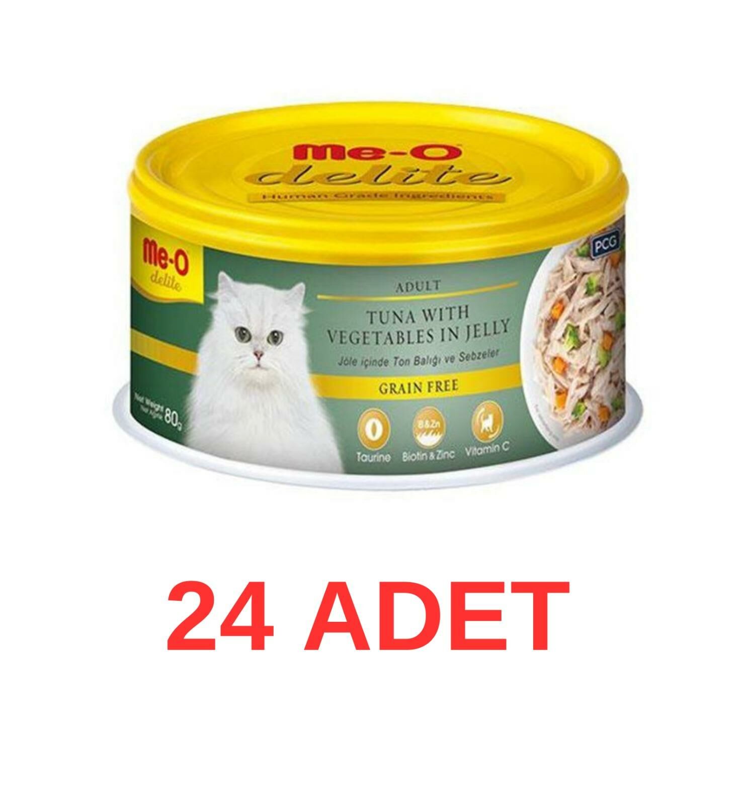 Me-O Delite Ton Balıklı ve Sebzeli Tahılsız Yetişkin Kedi Konservesi 80 Gr 24 Adet