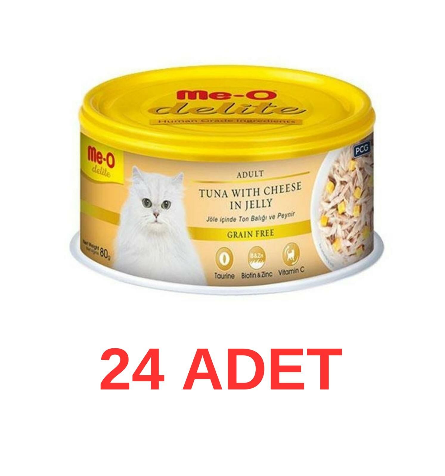 Me-O Delite Ton Balıklı Ve Peynirli Tahılsız Yetişkin Kedi Konservesi 80 Gr 24 Adet