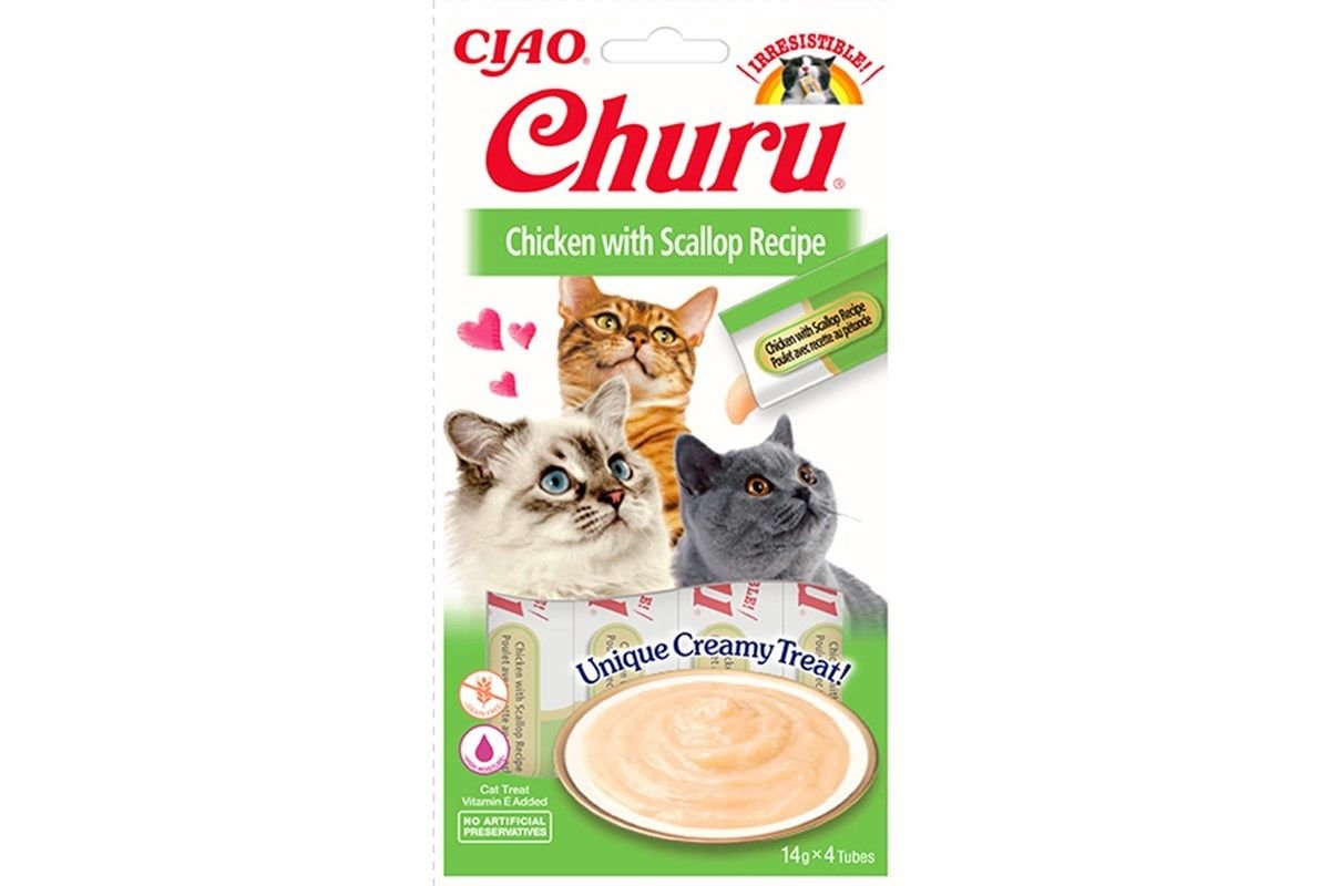 Ciao Churu Cream Tavuklu ve Deniz Taraklı Kedi Ödül Kreması 4 X 14 Gr