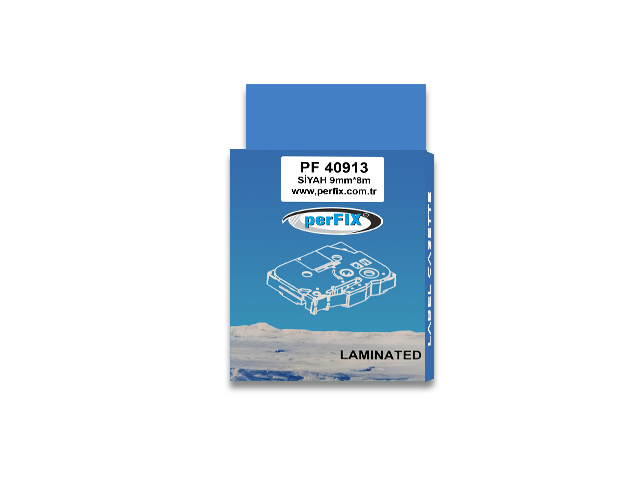 LAMİNASYON ŞERİT  perFIX PF DY 40913 BK/WT 7m*9mm BEYAZ ÜZERİ SİYAH