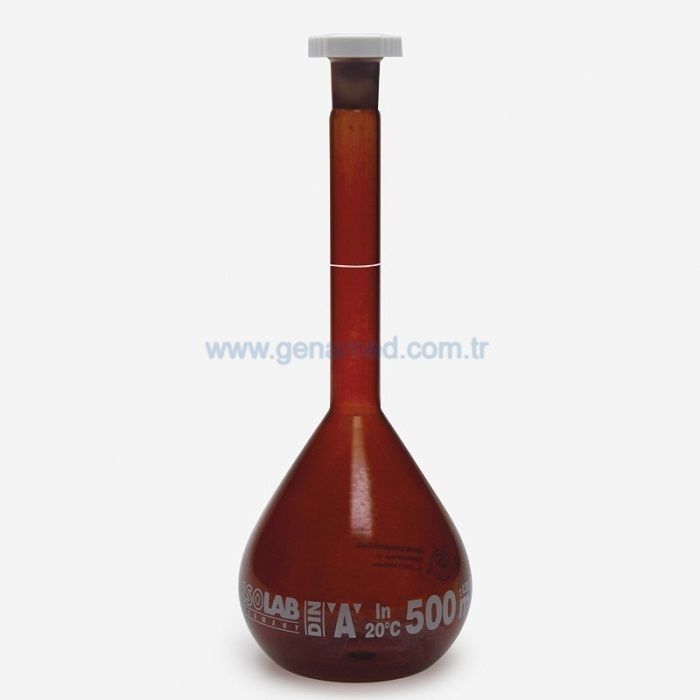 ISOLAB 014.01.051C balon joje - yüzey kaplı - standard - amber - A kalite - grup sertifikalı - beyaz skala - 50 ml - NS 14/23    1 paket = 2 adet