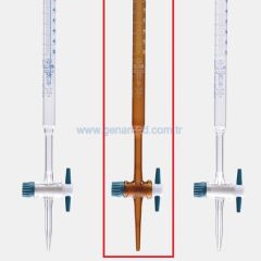 ISOLAB 018.01.050 büret - düz - amber - PTFE musluklu - AS kalite - grup sertifikalı - beyaz skala - 50 ml    1 adet = 1 adet