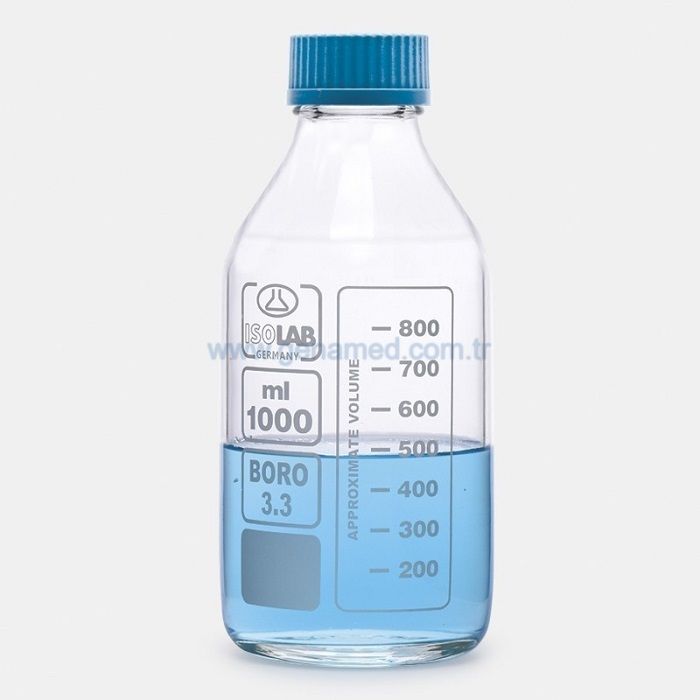 ISOLAB 061.01.903 şişe - borosilikat cam - şeffaf - vidalı kapaklı - 3000 ml    1 adet = 1 adet