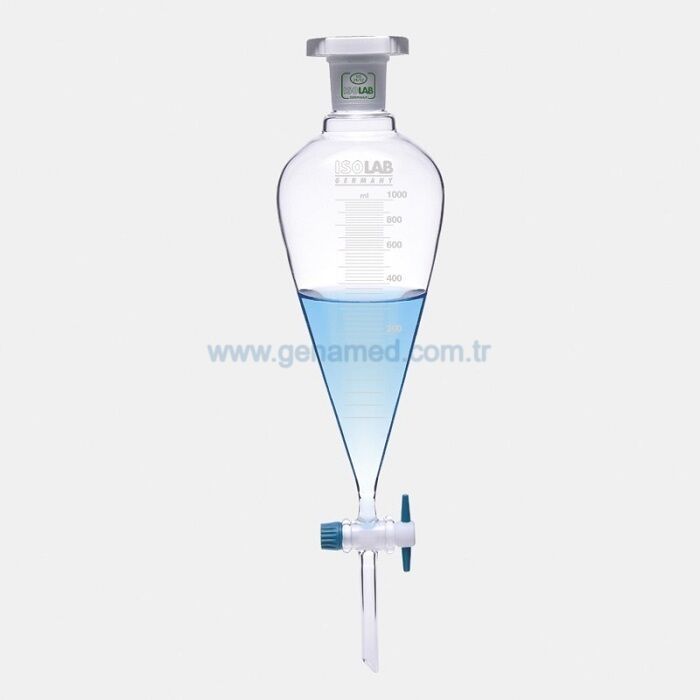 ISOLAB 031.02.500 ayırma hunisi - cam - konik - dereceli - PTFE musluklu - 500 ml    1 adet = 1 adet