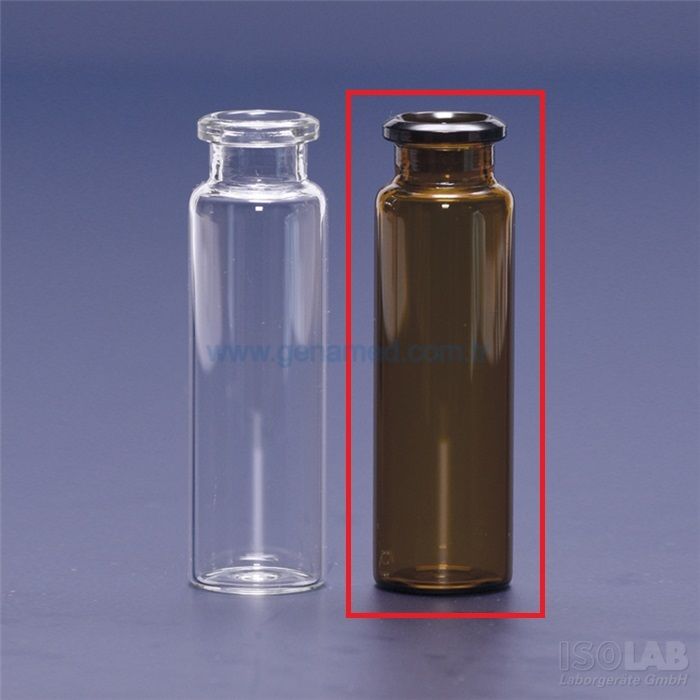 ISOLAB 095.03.004 vial - crimp kapak - N20 - 20,5x54,5 mm - 10 ml - amber    1 paket = 100 adet