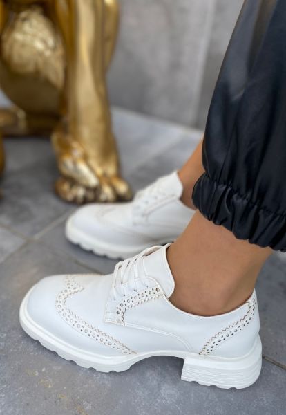 CANSUYILMAZ  Beyaz Cilt Bağcıklı Oxford Ayakkabı
