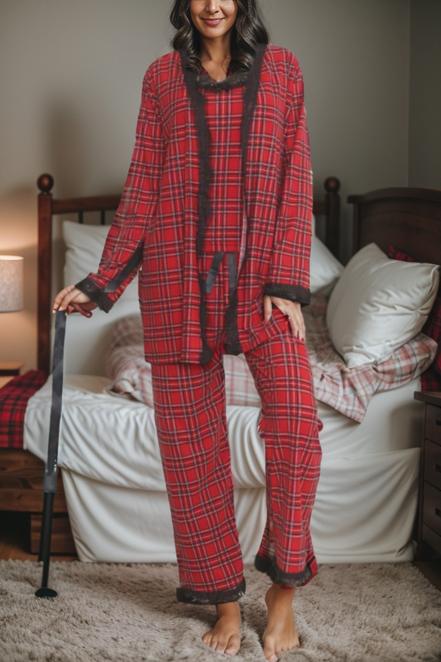 Lü Süet Pijama Takımı Kırmızısiyah