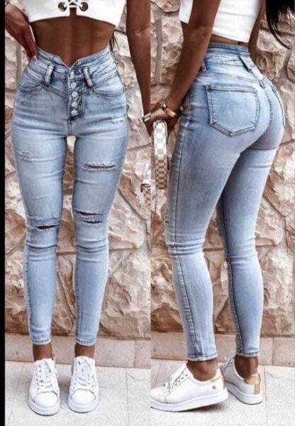 CANSUYILMAZ Kadın Yüksek Bel Düğmeli Yırtık Detay Kot Pantolon
