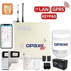 OPAX-2747 GPRS & LAN KEYPADLİ ALARM PANELİ BGR-10 KABLOLU SİRENLİ AKÜ FULL SET (1 YIL AHM ÜCRETSİZ)