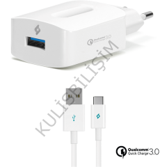ttec SpeedCharger QC 3.0 Universal Seyahat Şarj Aleti + Type-C Kablo Beyaz