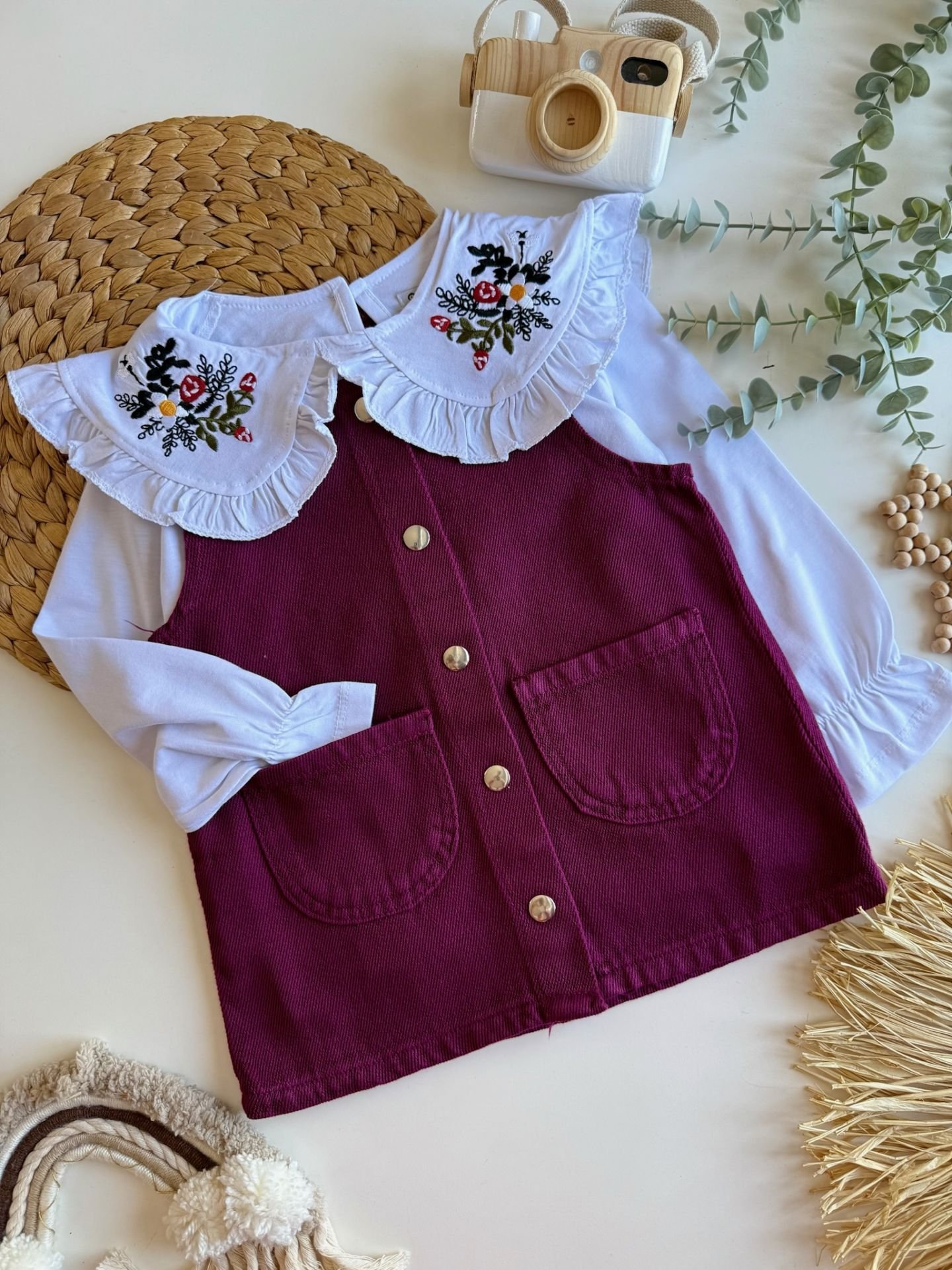 2'li Bordo Denim Jile