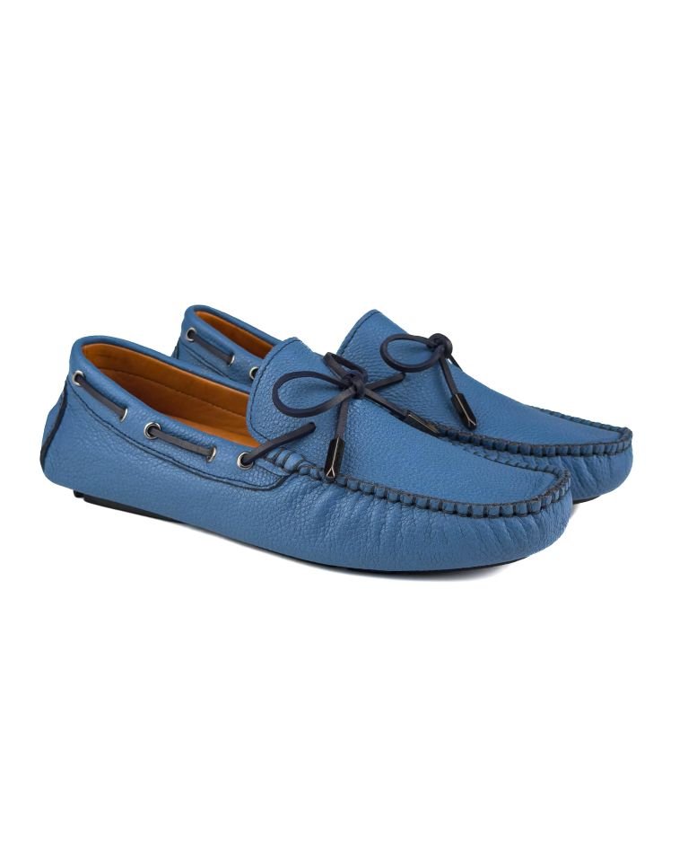 Teos Mavi Hakiki Deri Erkek Loafer Ayakkabı